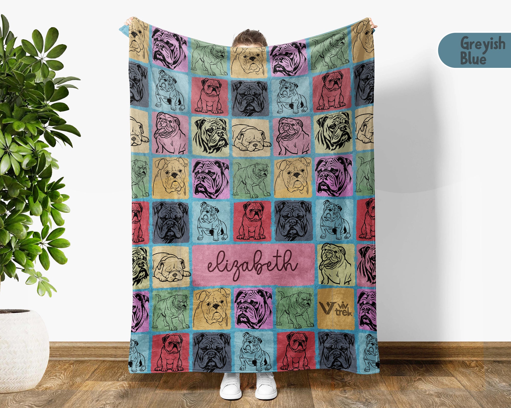 Personalized Bulldog Lover Blanket – Custom Name Vintage Dog Throw