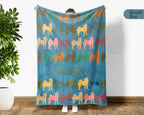 Personalized Shiba Inu Dog Blanket Custom Name Retro Puppy Throw Cozy Dog Lover Gift Cute Pet Home Decor Blanket