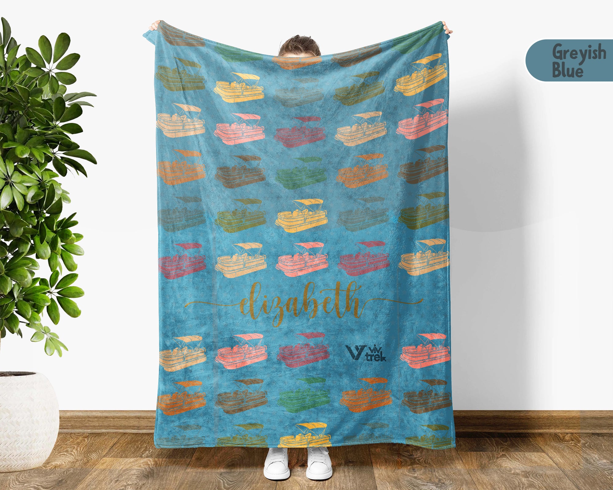 Custom Name Nautical Pontoon Captain Blanket, Retro Boat Lover Throw for Lake Life Fans, Cozy Marine Inspired Home Decor Gift