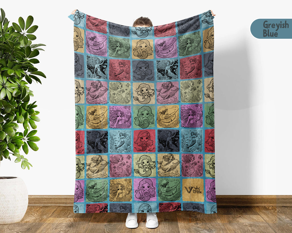 Mermaid Blanket Gift for Girls, Fantasy Ocean Fairy Throw, Cozy Underwater Theme Blanket, Cute Kids Decor Gift for Bedroom