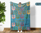 Custom Bear Blanket Personalized Name Retro Wildlife Throw Cozy Rustic Forest Decor Unique Animal Graphic Gift Home Accent