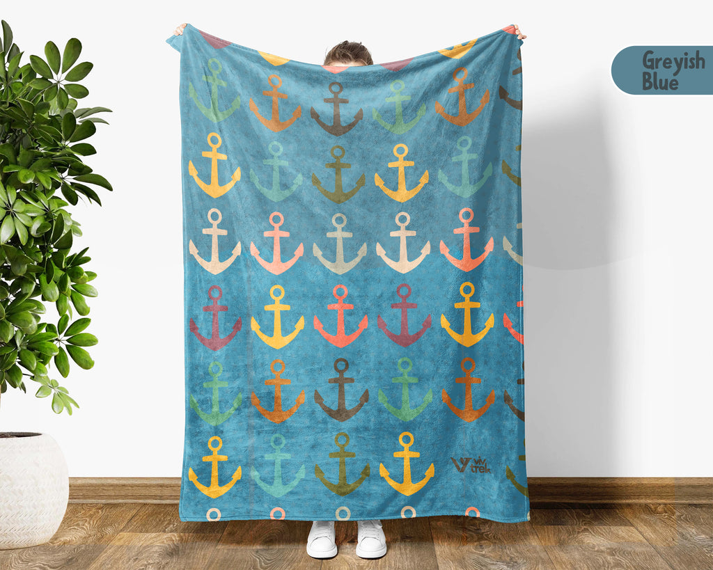 Retro Boat Anchor Blanket for Lake House Decor, Nautical Throw Gift for Sailors, Captains and Boating Fans