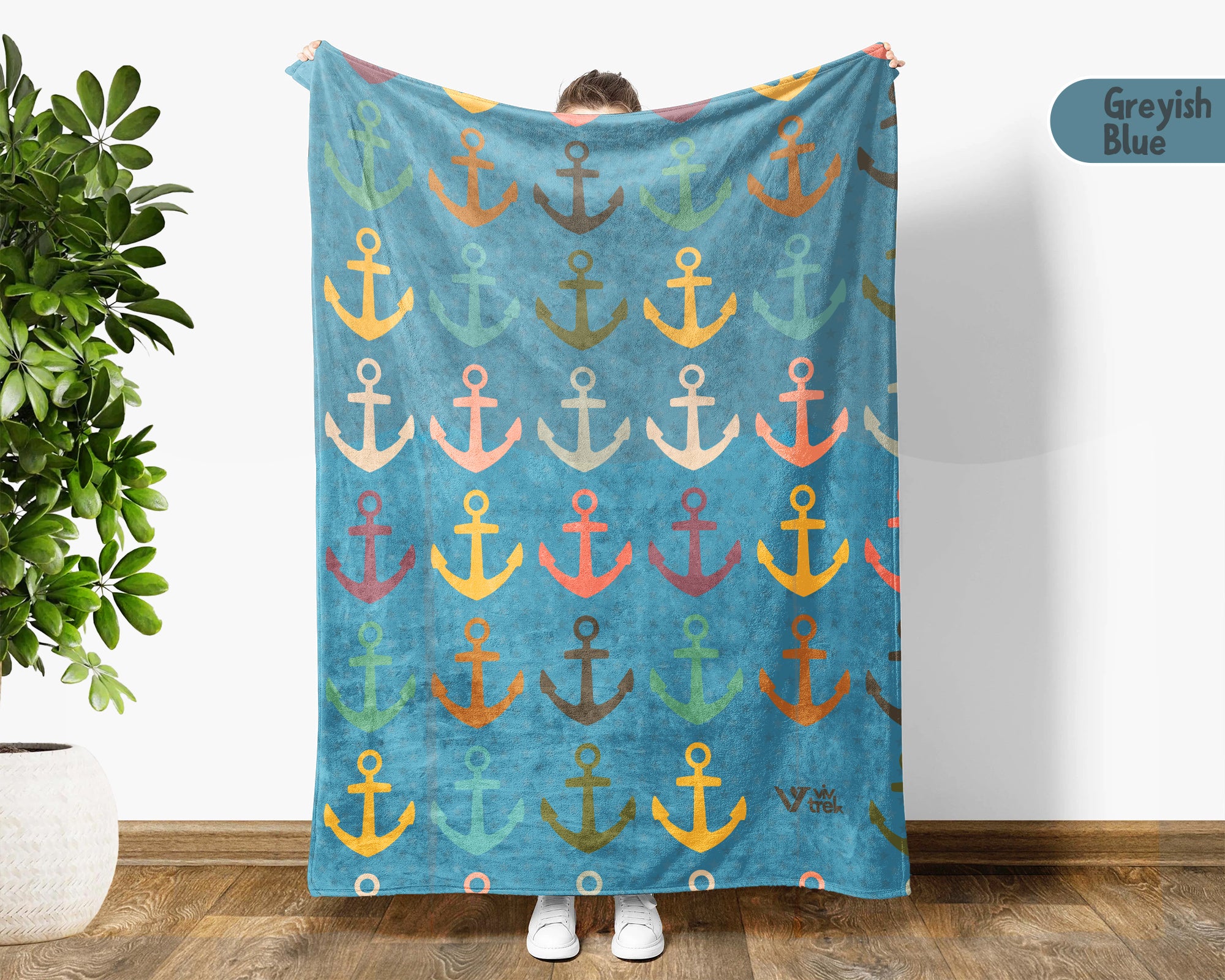 Retro Boat Anchor Blanket for Lake House Decor, Nautical Throw Gift for Sailors, Captains and Boating Fans