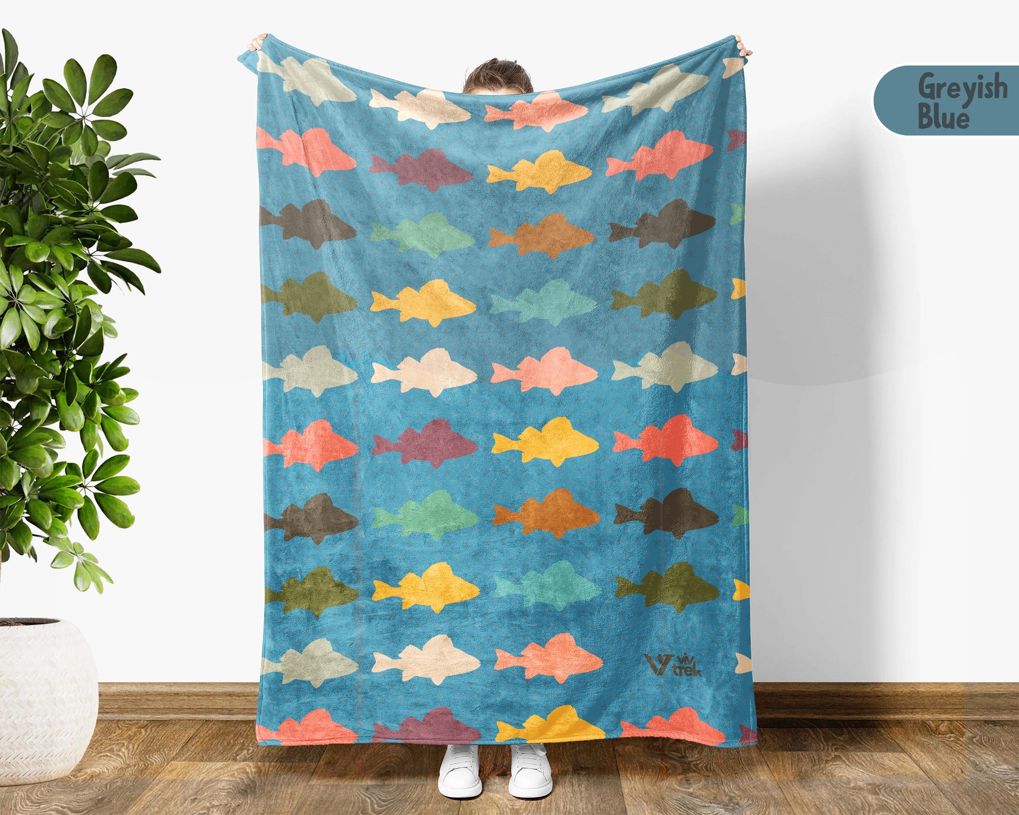 Retro Fishing Lover Blanket for Anglers, Cozy Fish Throw Gift for Fisherman Dad and Rustic Outdoor Cabin Style