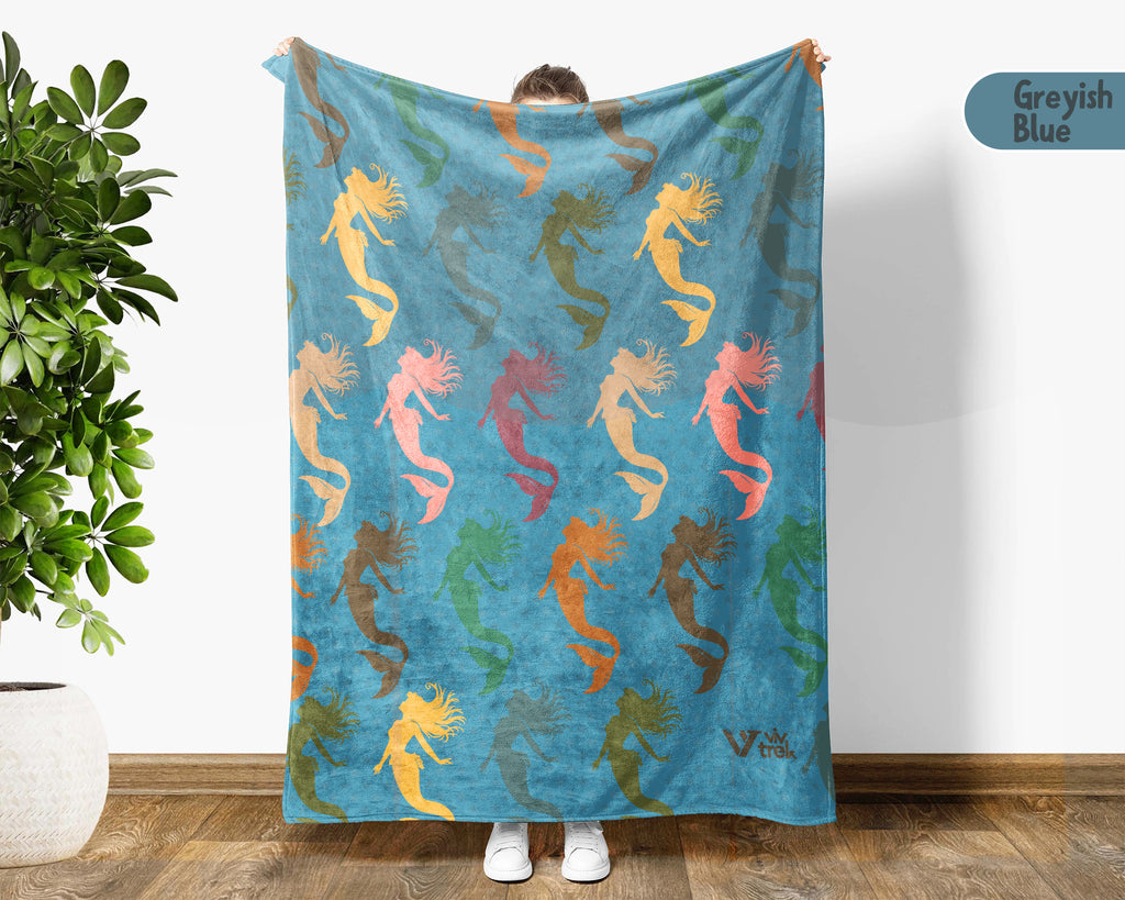 Mermaid Throw Blanket for Girls, Fantasy Ocean Cozy Blanket, Underwater Theme Kids Blanket, Cute Magical Gift for Bedroom