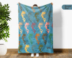 Mermaid Throw Blanket for Girls, Fantasy Ocean Cozy Blanket, Underwater Theme Kids Blanket, Cute Magical Gift for Bedroom