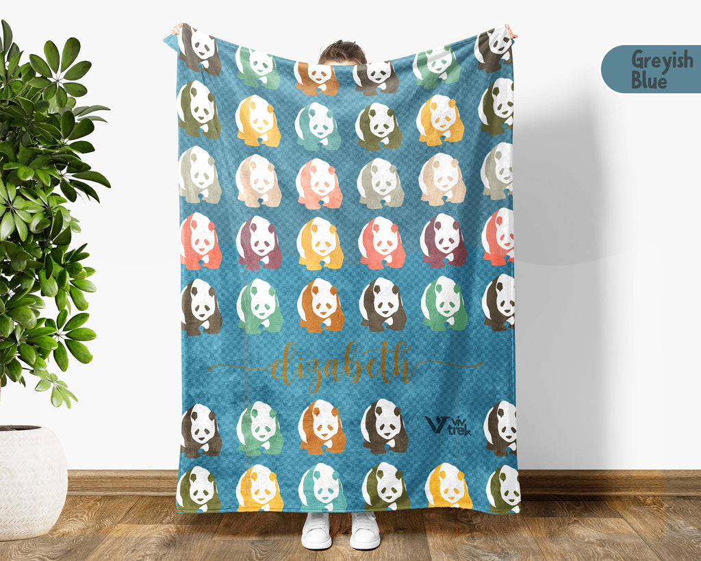 Custom Name Retro Panda Blanket, Personalized Cute Animal Throw for Panda Lover Bedroom Decor and Cozy Gift Ideas
