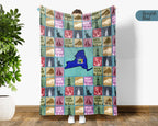 Retro New York Blanket, 4th of July Cozy Patriotic Throw, Vintage NY Lover Fleece, Empire State Inspired American Home Gift