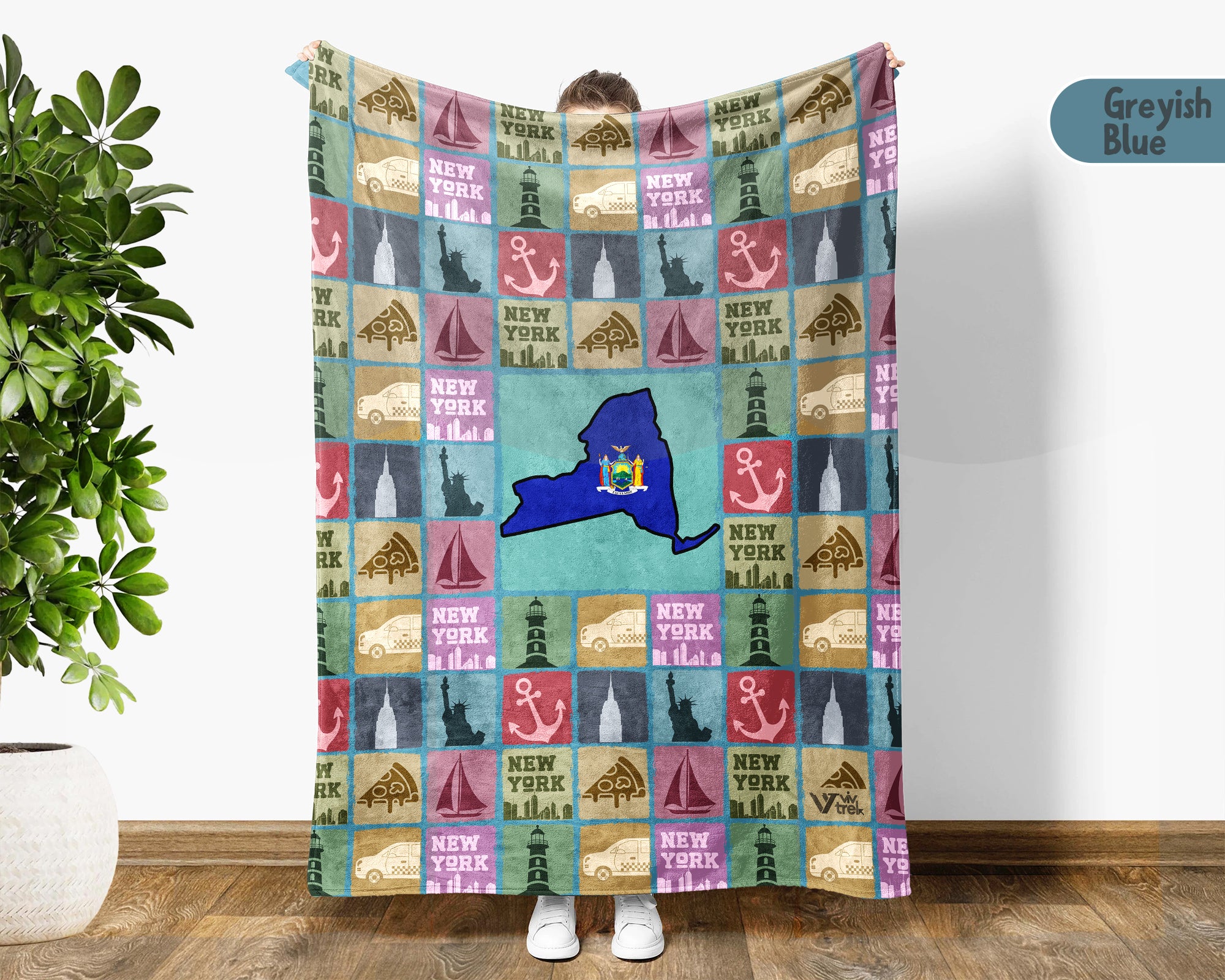 Retro New York Blanket, 4th of July Cozy Patriotic Throw, Vintage NY Lover Fleece, Empire State Inspired American Home Gift
