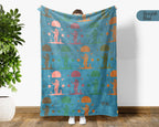 Retro Astronomy Blanket for Galaxy Lovers, Cozy Space Throw with Planet Rocket and Astronaut Theme Decor
