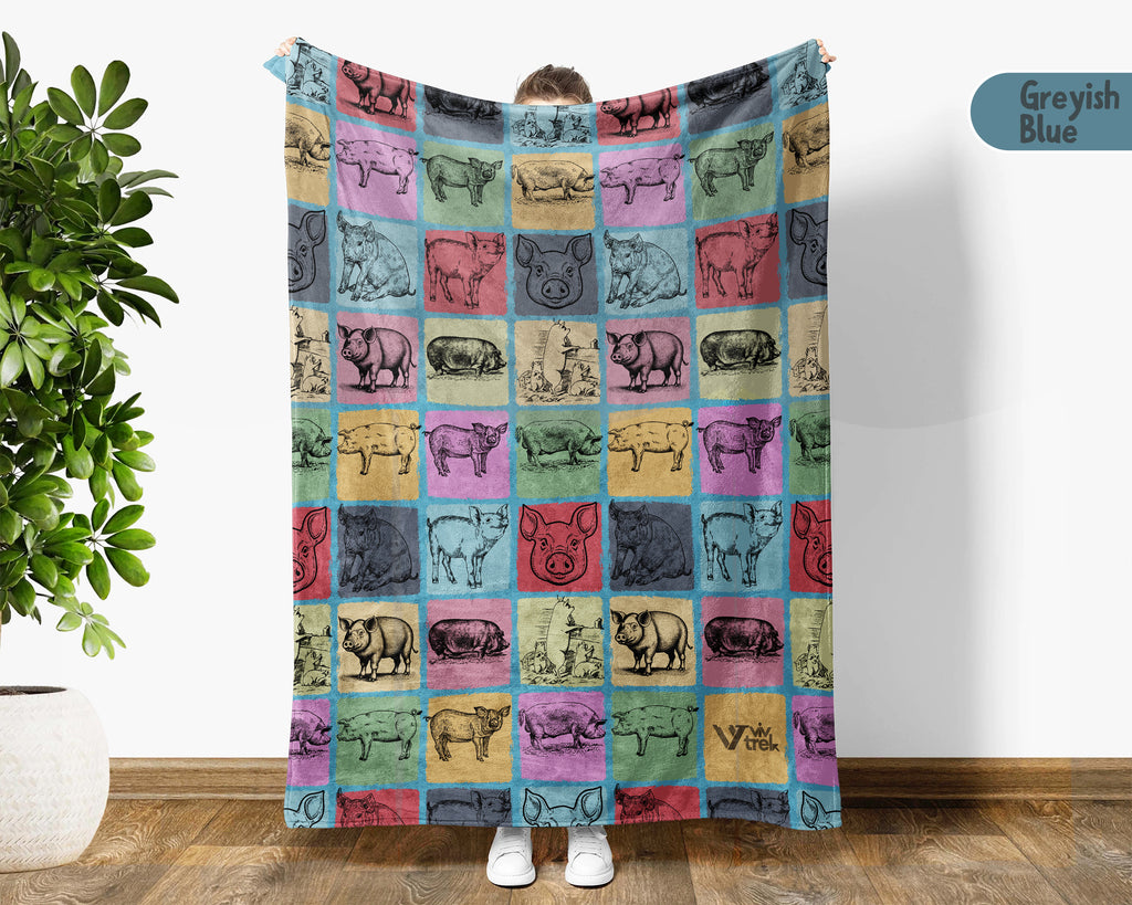Vintage Pig Lover Blanket Cozy Farm Animal Throw Gift