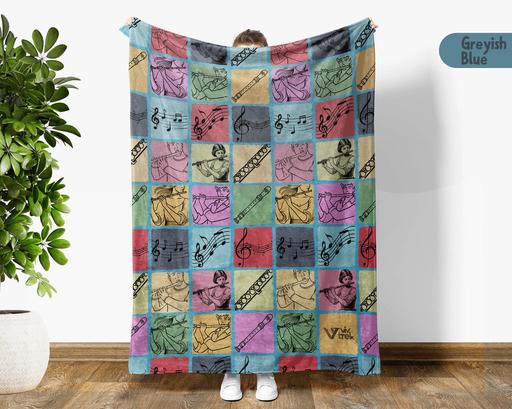 Vintage Flute Lover Blanket – Cozy Musician Gift Throw
