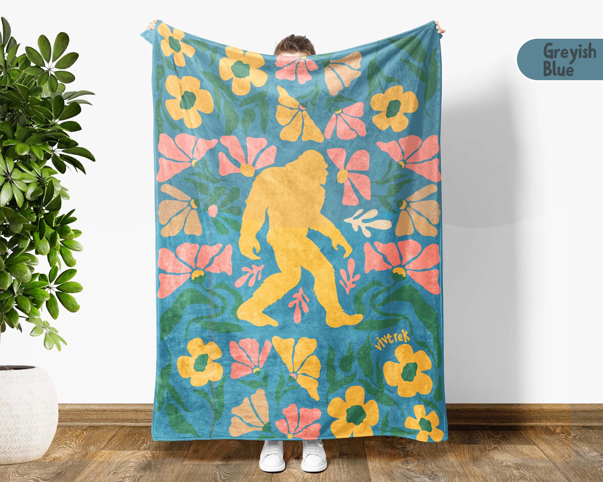Floral Bigfoot Blanket – Cozy Sasquatch Forest Throw Gift
