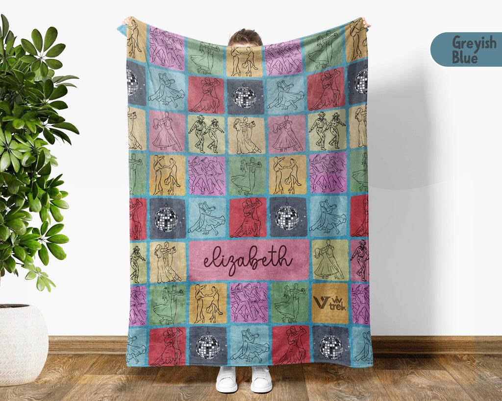 Personalized Name Dancing Blanket, Retro Ballet Throw, Cozy Dancer Gift Decor for Studio, Bedroom, and Home Spaces