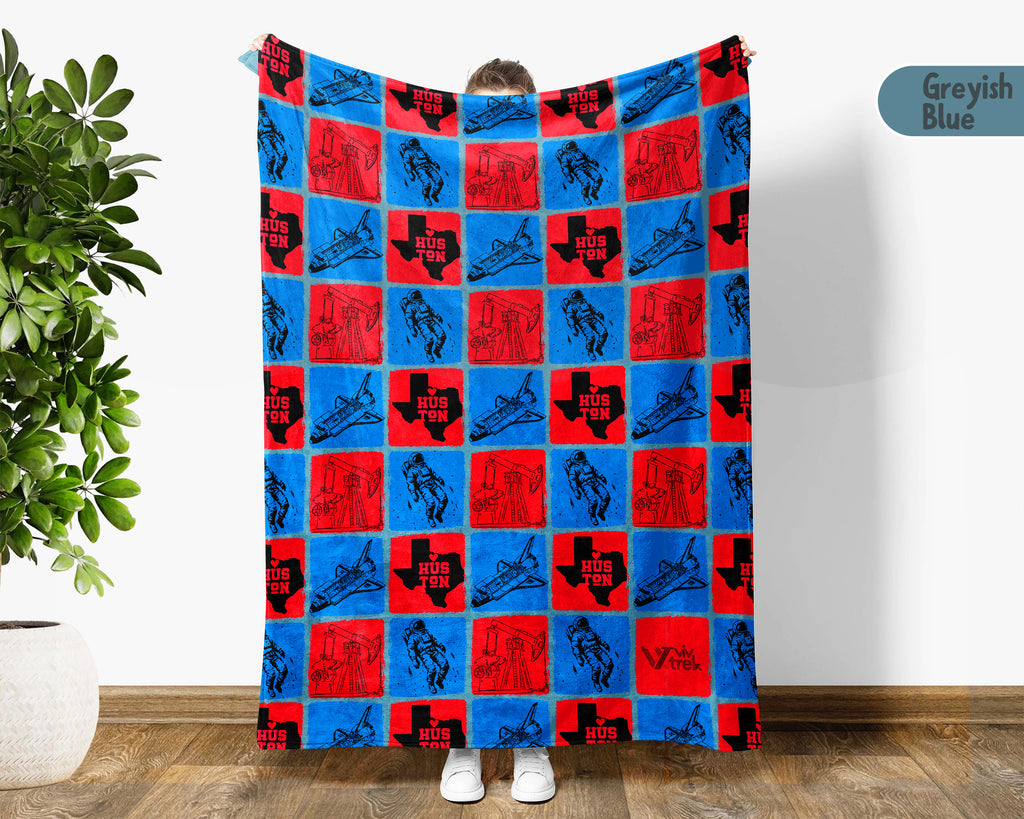 Retro Houston City Map Blanket Throw, Cozy Skyline Decor, Texas Pride Gift, Urban Sofa Throw Blanket for Home