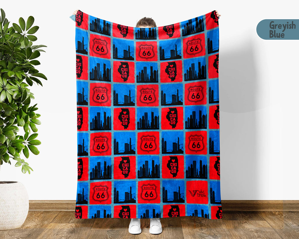 Chicago City Map Blanket Throw, Cozy Windy City Decor, Retro Skyline Design, Illinois Pride Gift, Urban Sofa Throw Blanket