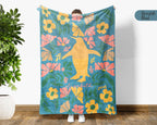 Personalized Name Floral Penguin Blanket, Cozy Floral Throw for Kids Teens Adults, Cute Penguin Lover Gift