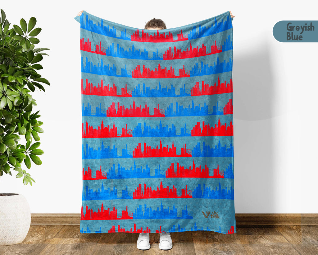 Retro Chicago City Map Blanket Throw, Cozy Windy City Decor, Skyline Design, Illinois Pride Gift, Urban Sofa Throw Blanket