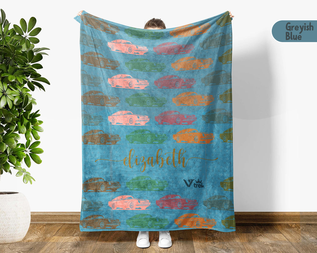 Custom Name Classic Car Blanket, Personalized Vintage Vehicle Throw, Cozy Garage Gift for Auto Enthusiasts