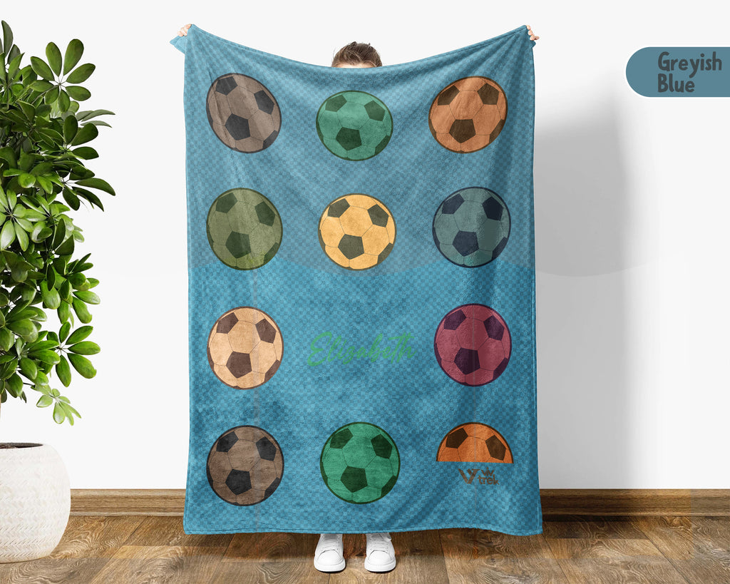 Custom Soccer Blanket, Vintage Personalized Name Soccer Throw for Boys and Girls, Unique Soccer Lover Gift, Cozy Sports Blanket