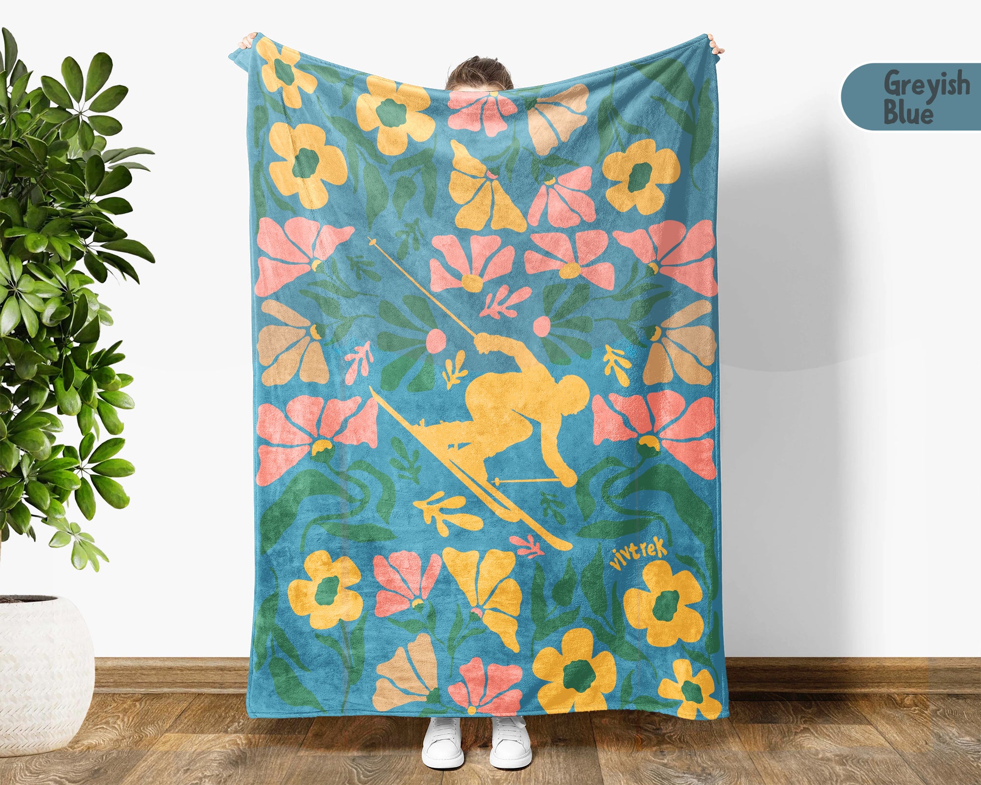 Floral Snowboarding Blanket – Cozy Winter Sports Lover Throw