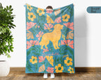Floral Personalized Golden Retriever Blanket with Custom Name, Cozy Wildflower Throw for Kids Teens Adults, Dog Lover Birthday Gift