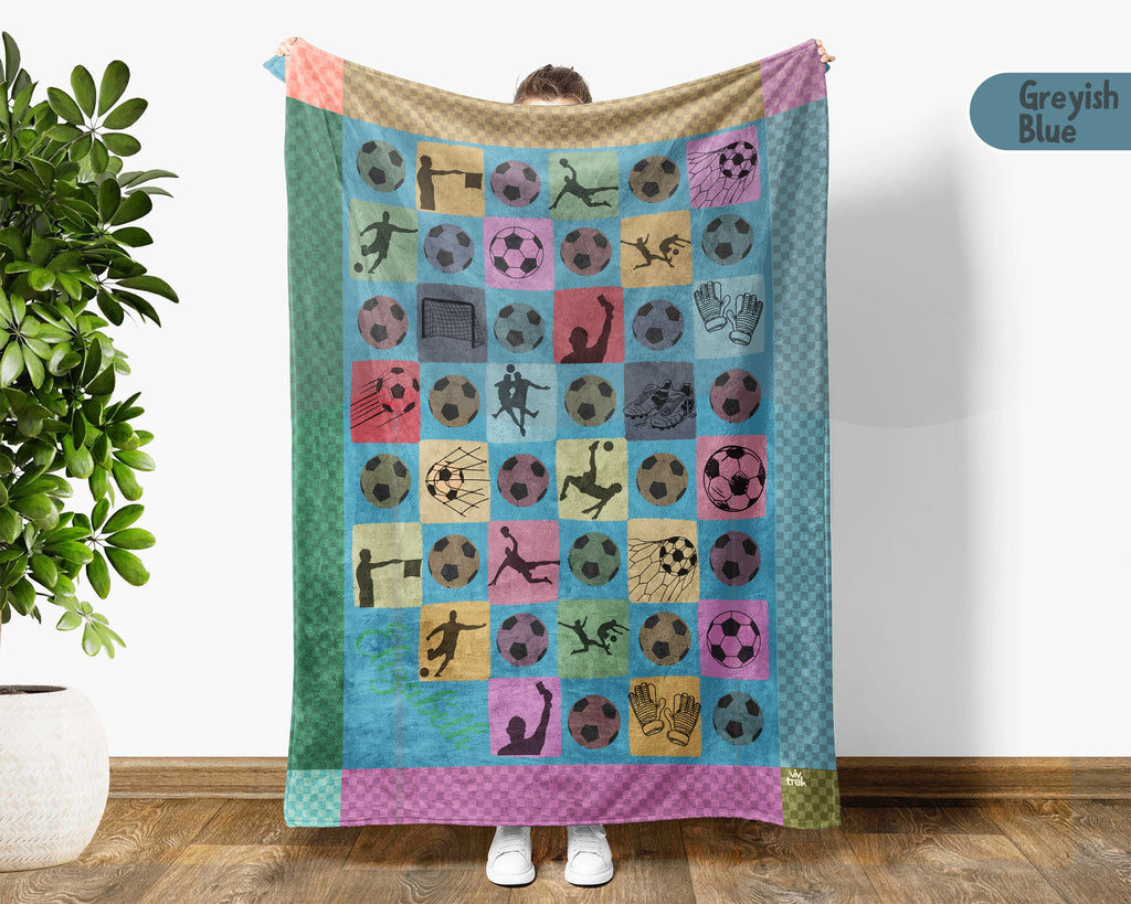 Custom Name Soccer Blanket, Personalized Name Soccer Throw for Boys and Girls, Retro Unique Soccer Lover Gift, Cozy Sports Blanket