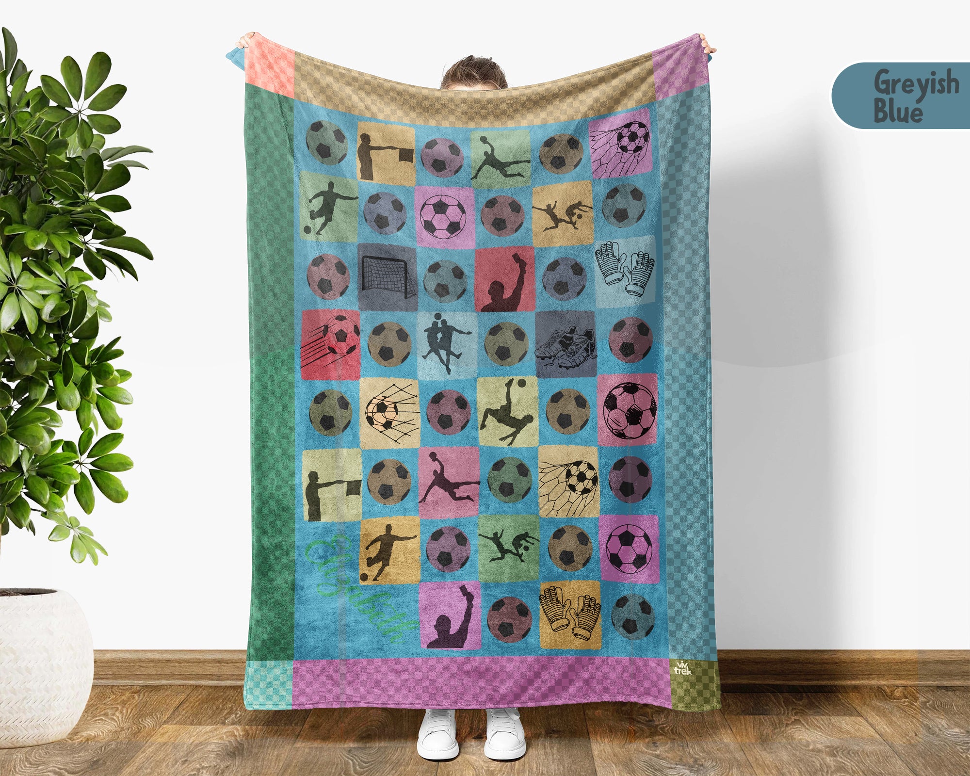 Custom Name Soccer Blanket, Personalized Name Soccer Throw for Boys and Girls, Retro Unique Soccer Lover Gift, Cozy Sports Blanket