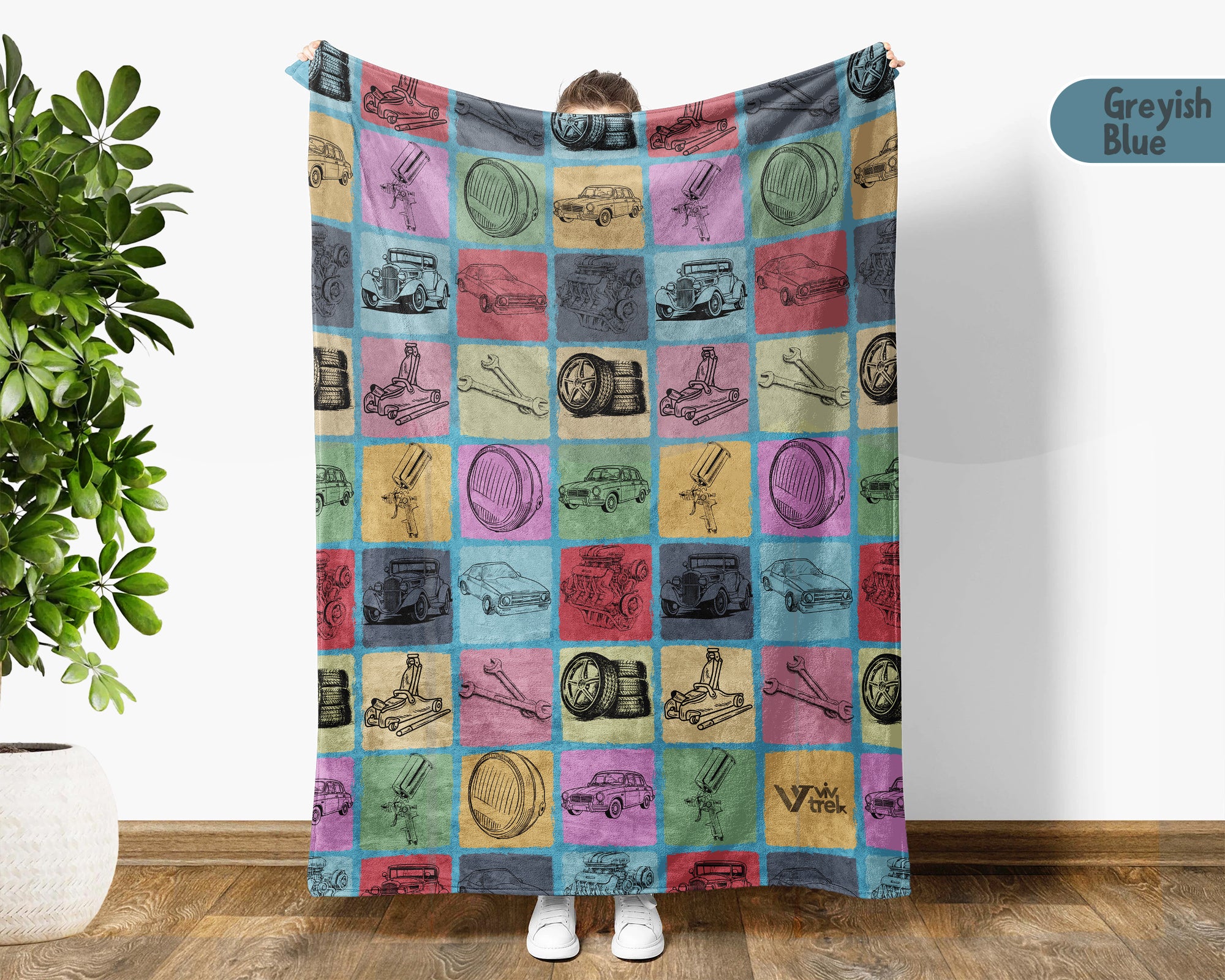 Vintage Classic Car Blanket Cozy Automotive Throw Soft Mechanic Decor Unique Vehicle Lover Gift for Garage Style