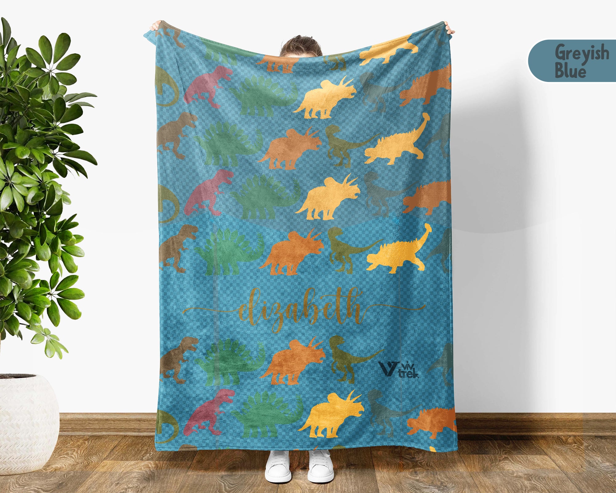 Personalized Dino Blanket Custom Name Prehistoric Animal Throw Retro Dinosaur Decor Cozy Gift Unique Home Accent Idea
