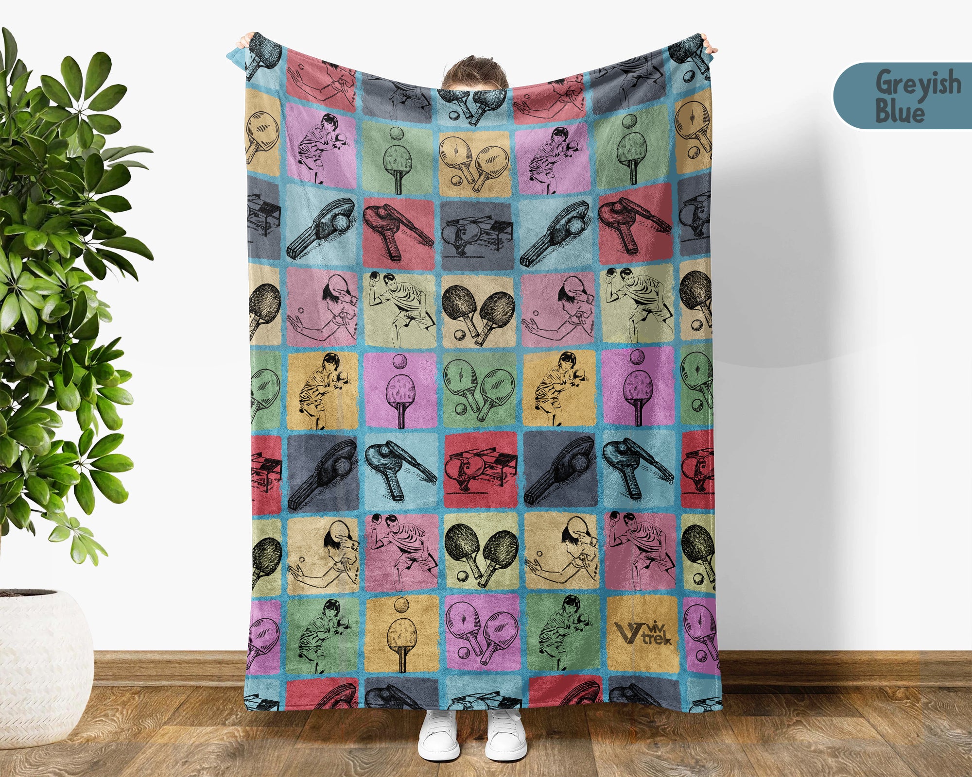 Vintage Table Tennis Blanket Cozy Ping Pong Throw Soft Sports Decor Unique Player Gift for Table Tennis Fans
