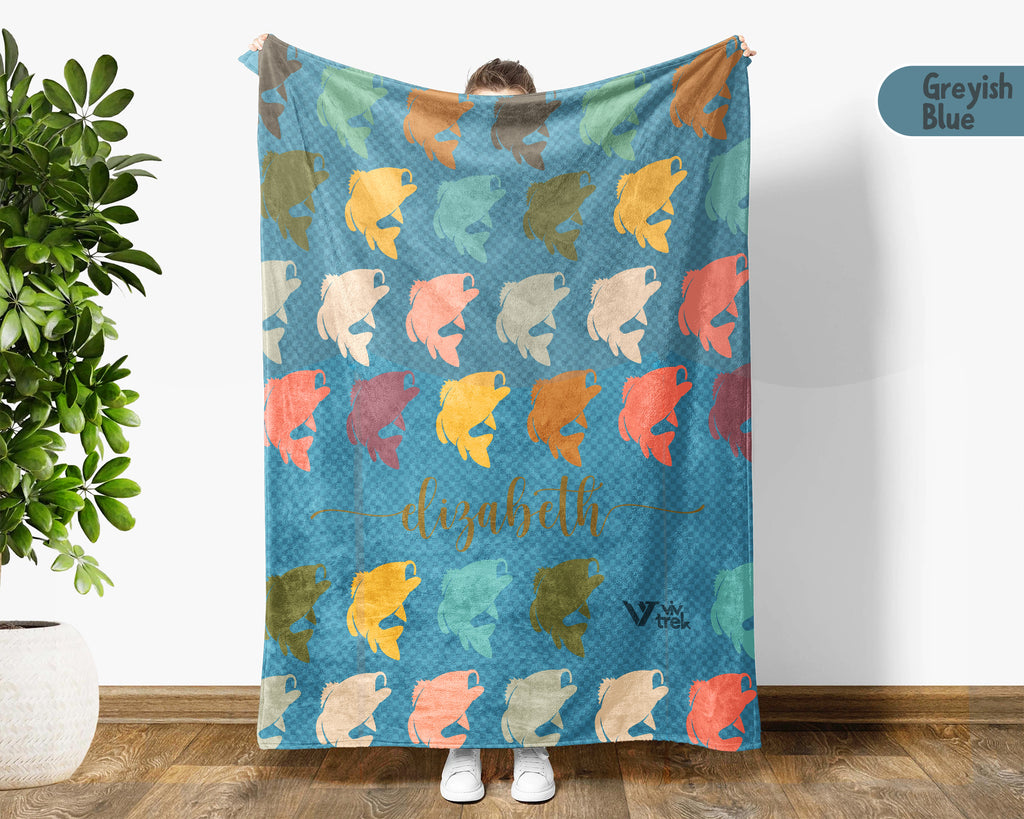 Custom Name Fishing Blanket, Personalized Outdoor Throw, Cozy Fisherman Gift for Cabin and Lake House Decor