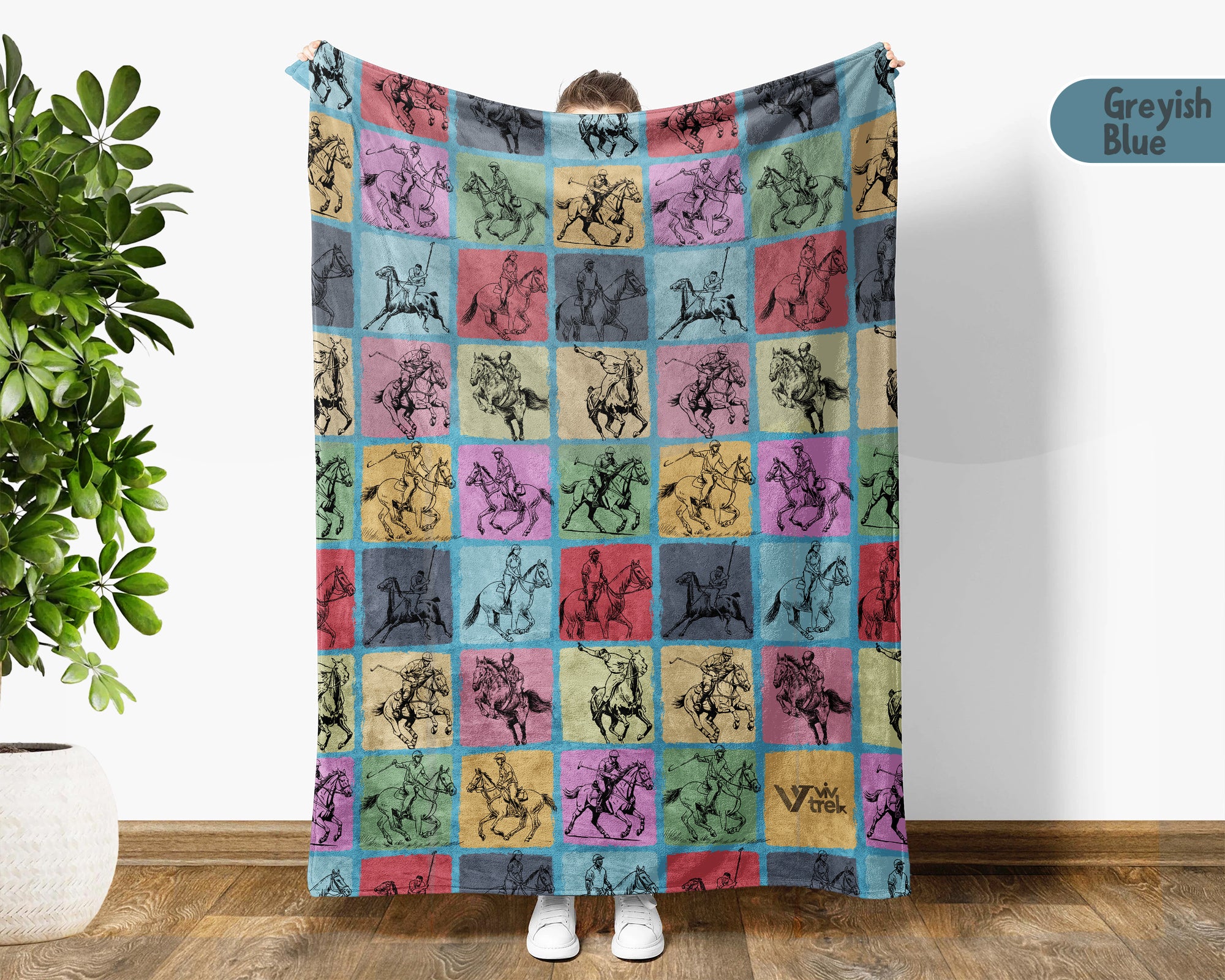 Vintage Polo Player Blanket – Cozy Equestrian Throw for Horse Lovers