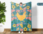 Floral Personalized Chicken Blanket with Custom Name, Cozy Floral Throw for Kids Teens Adults, Chicken Lover Farm Gift