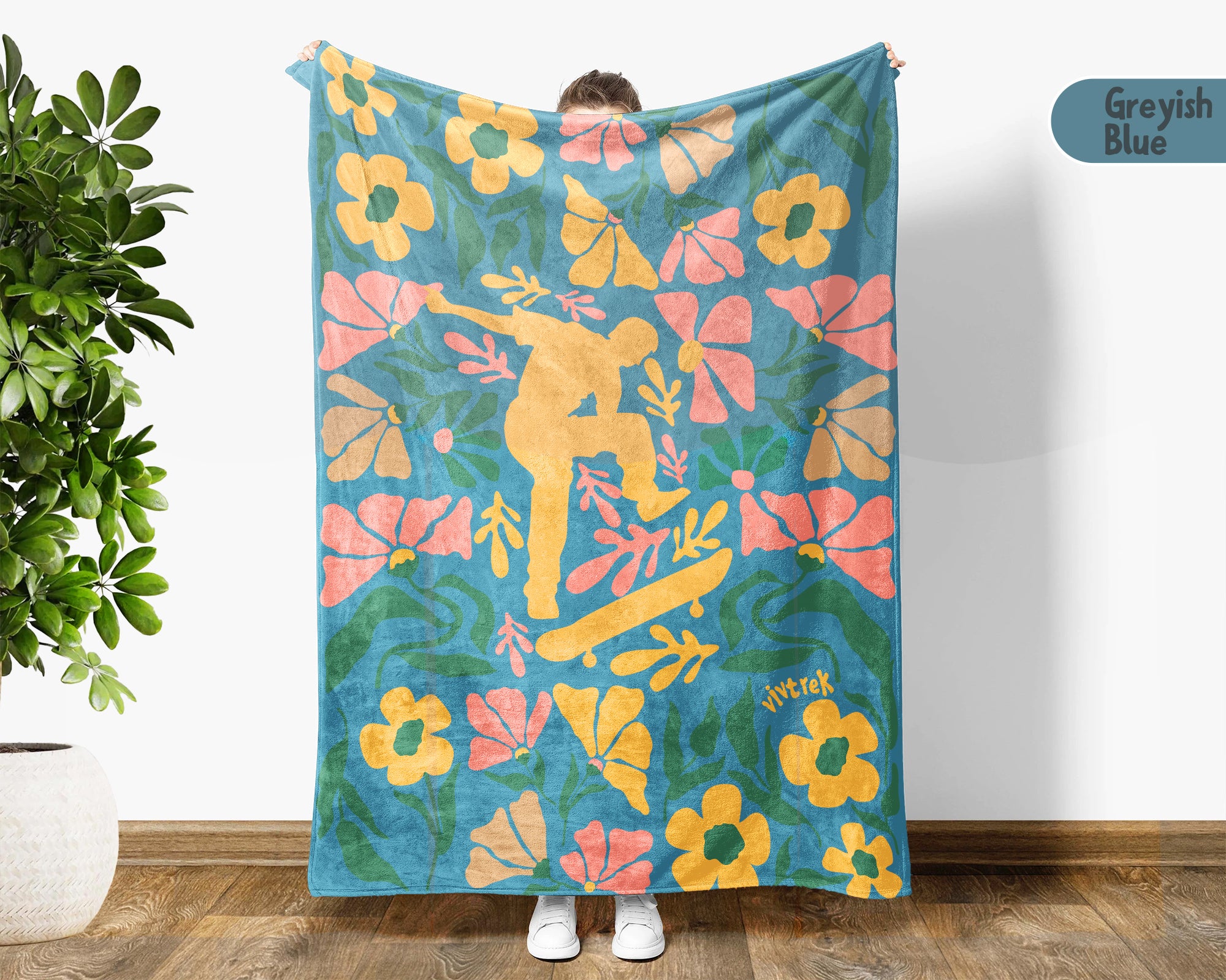 Floral Skateboarding Blanket – Cozy Throw for Skateboard Lovers