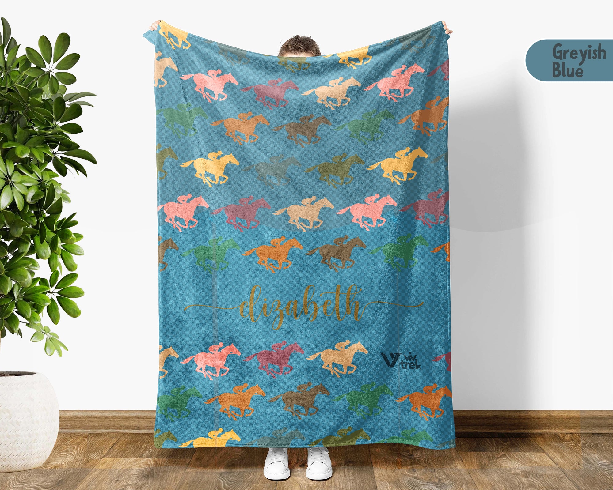 Custom Name Horse Racing Blanket Sporty Throw Cozy Personalized Gift Soft Equestrian Decor for Racing Fans Home