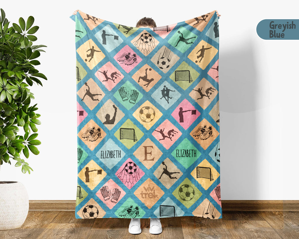Custom Soccer Blanket, Personalized Name Soccer Throw for Boys and Girls, Vintage Unique Soccer Lover Gift, Cozy Sports Blanket