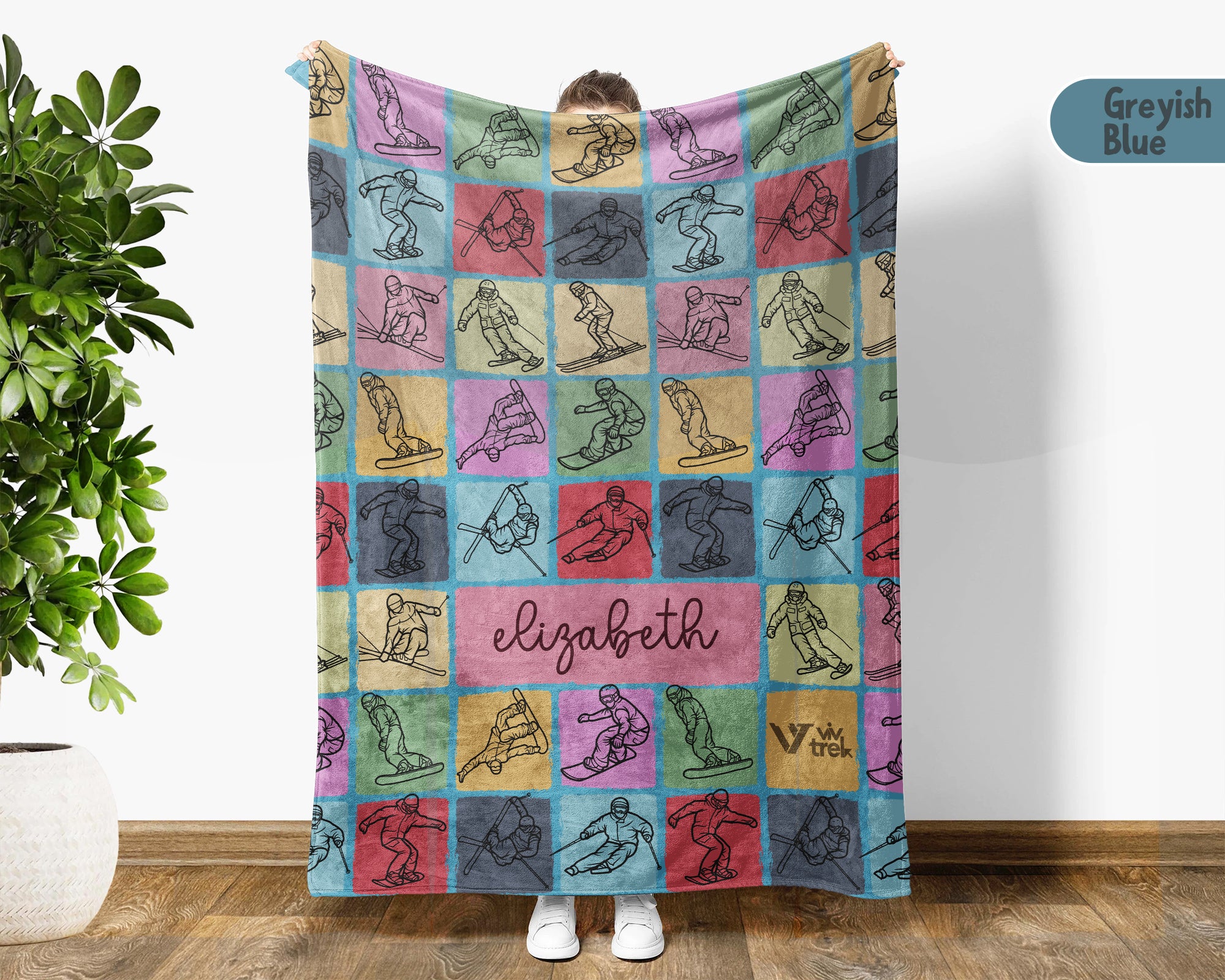 Personalized Skiing Blanket Cozy Custom Name Throw Soft Winter Sports Decor Unique Ski Lover Gift for Home Cabin