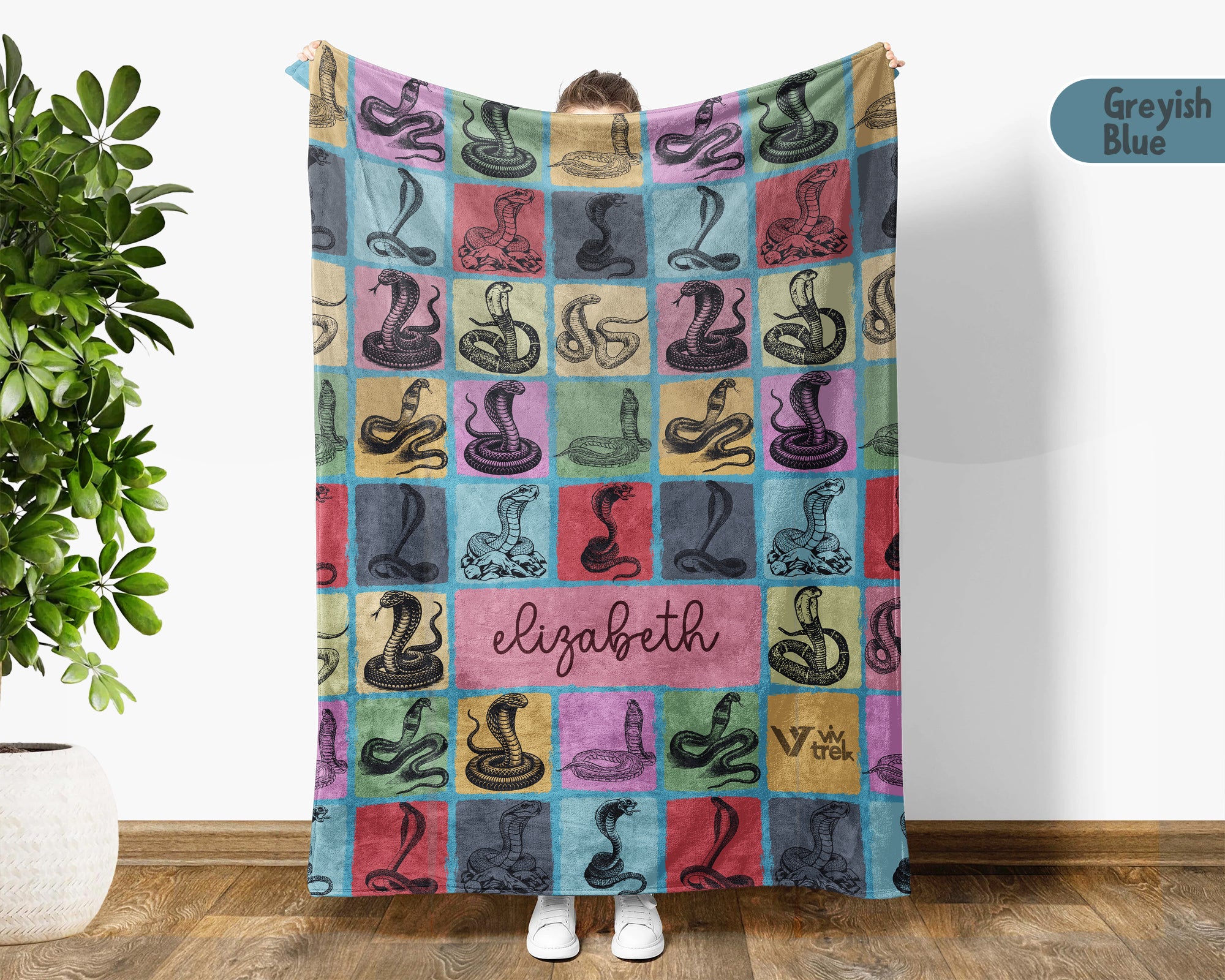 Custom Cobra Snake Blanket Personalized Name Retro Reptile Throw Cozy Serpent Decor Unique Exotic Animal Gift Home Accent