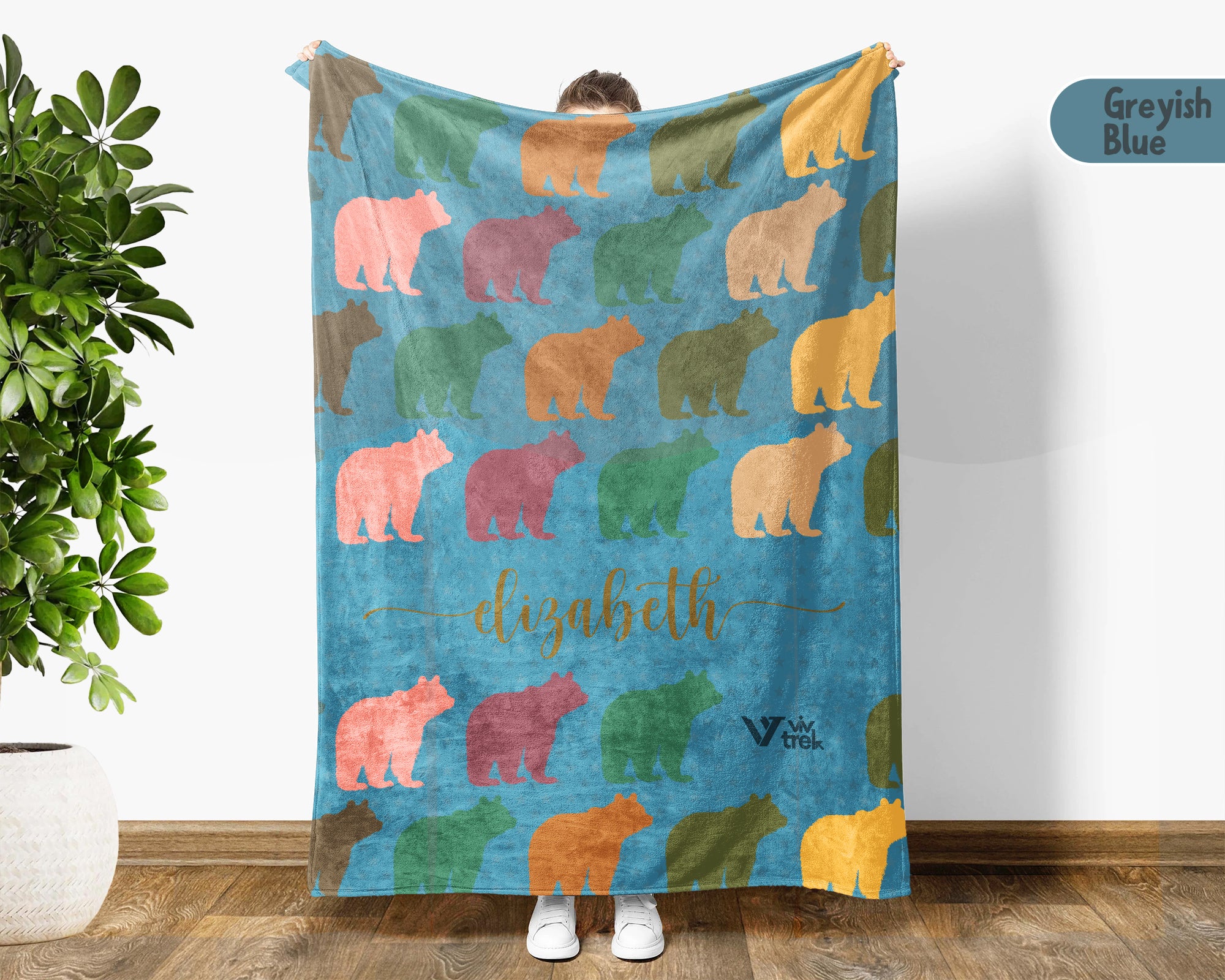 Personalized Bear Blanket Custom Name Wildlife Throw Retro Animal Graphic Cozy Rustic Home Decor Unique Nature Inspired Gift
