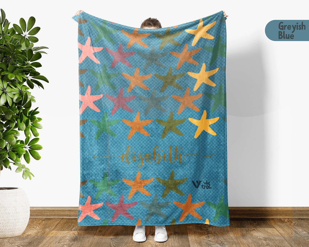 Personalized Starfish Blanket Custom Name Ocean Lover Throw Cozy Coastal Gift Sea Life Inspired Home Decor Accent