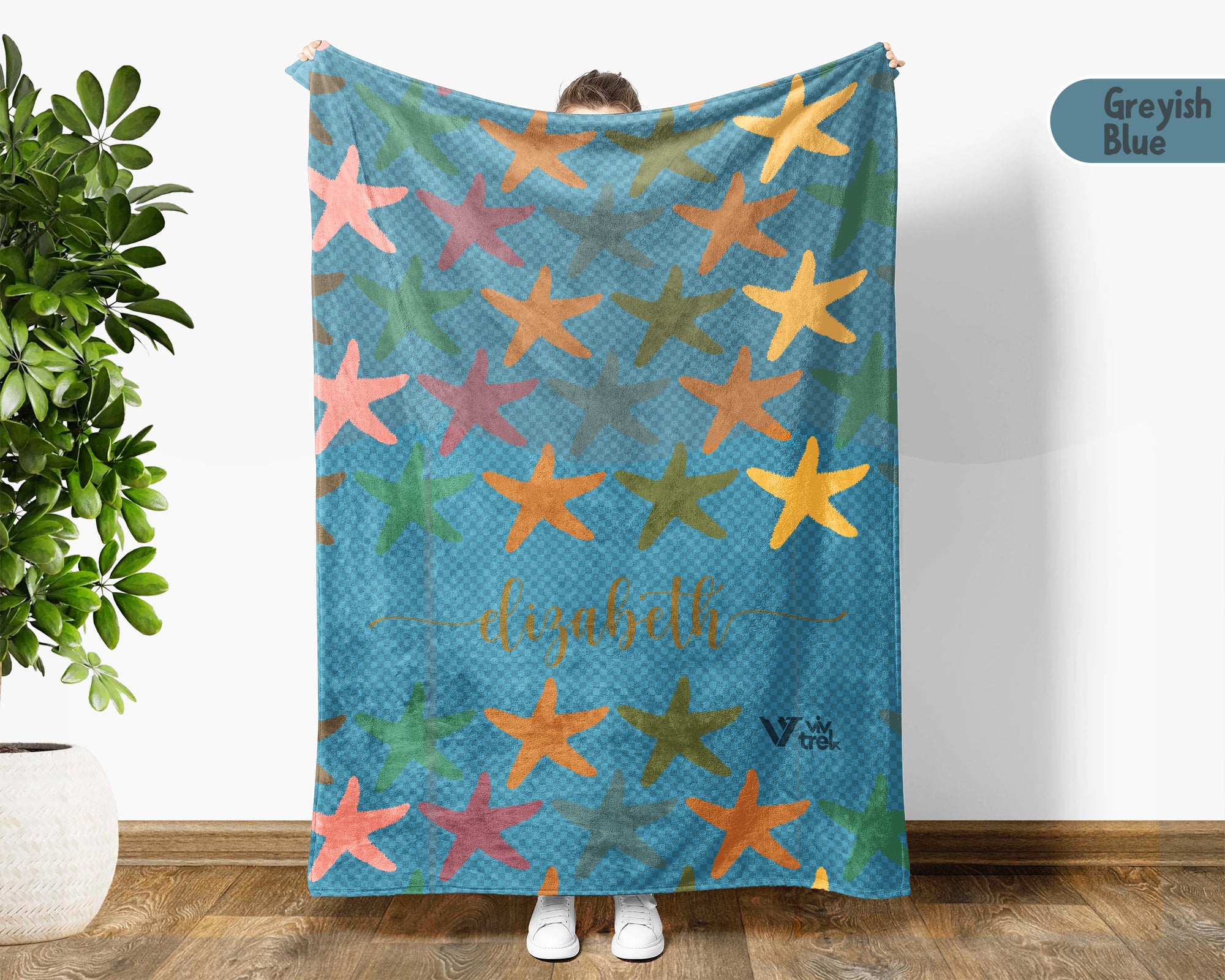 Personalized Starfish Blanket Custom Name Ocean Lover Throw Cozy Coastal Gift Sea Life Inspired Home Decor Accent