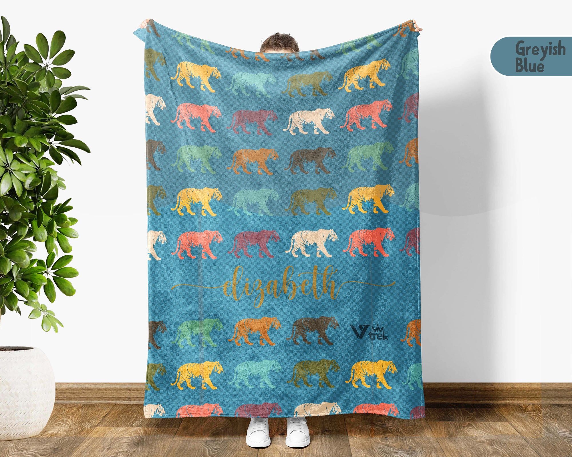 Personalized Tiger Lover Blanket Custom Name Vintage Animal Throw Retro Big Cat Cozy Fleece Gift Wildlife Home Decor Accent Piece