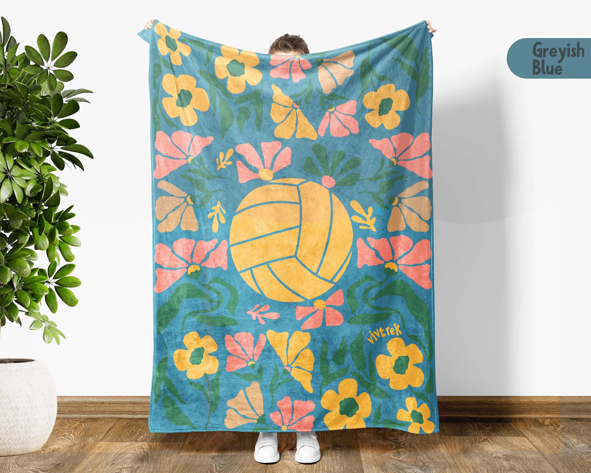 Floral Volleyball Blanket – Cozy Throw for Volleyball Lovers