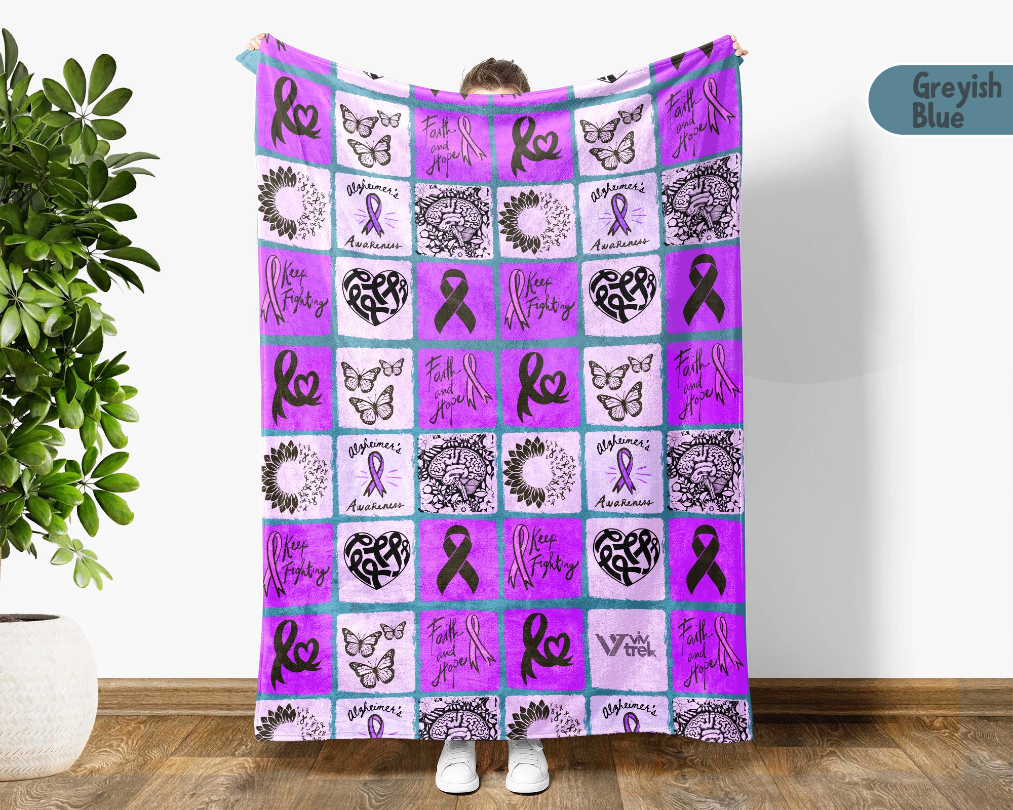 Alzheimer’s Awareness Battle Blanket for June, Cozy Distressed Throw for Patients, Caregivers & Family, Meaningful Support Gift