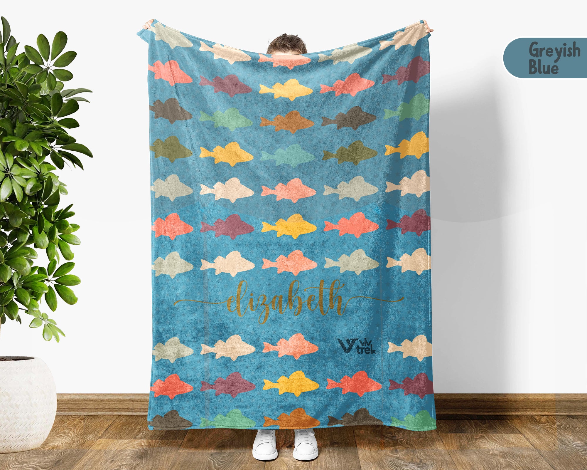 Custom Retro Fishing Blanket, Personalized Fish Lover Throw for Angler Dad Lake Cabin Outdoor Decor and Gifts