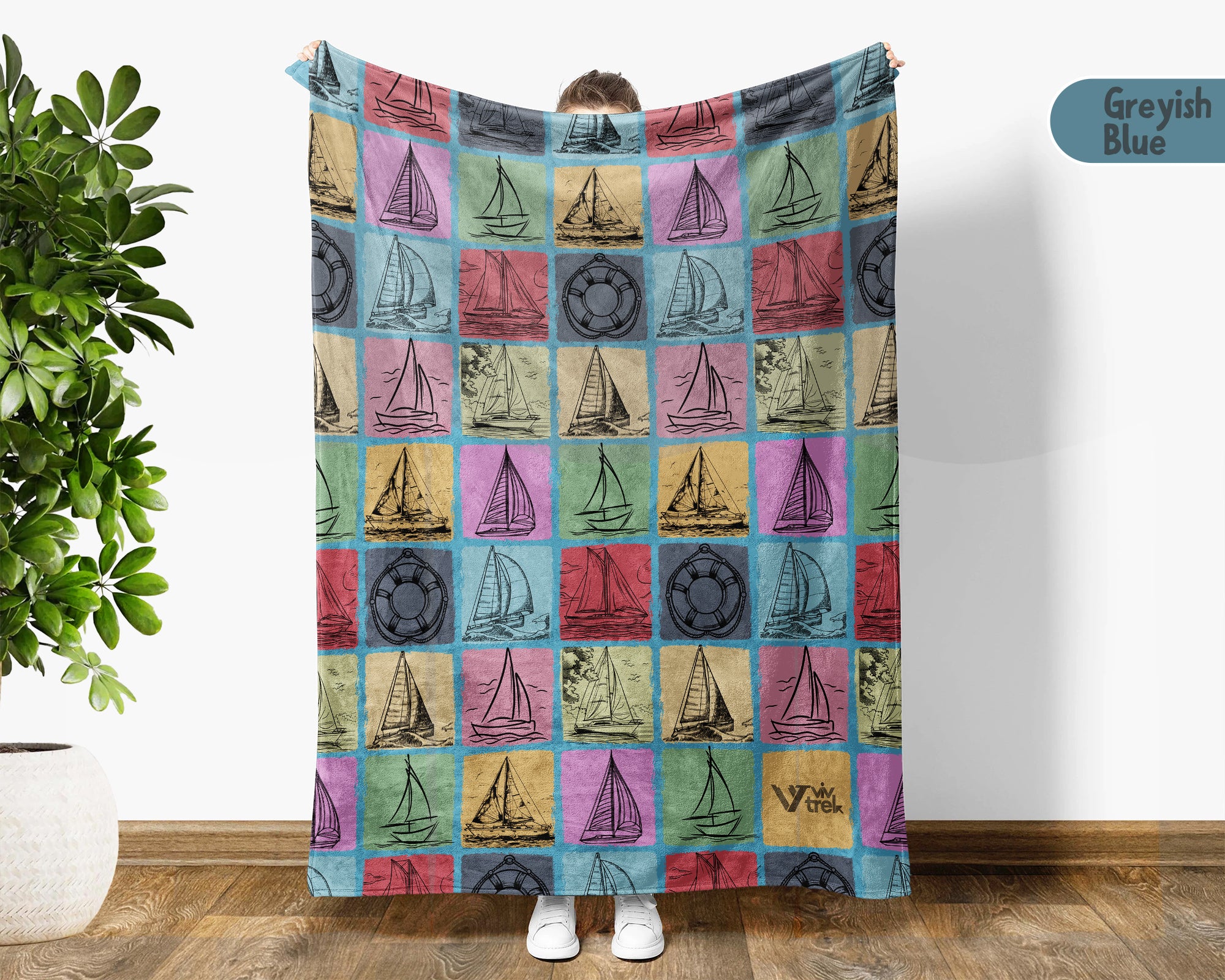 Retro Sailing Boat Blanket for Nautical Decor, Cozy Boating Throw Gift for Sailors and Coastal Home Lovers