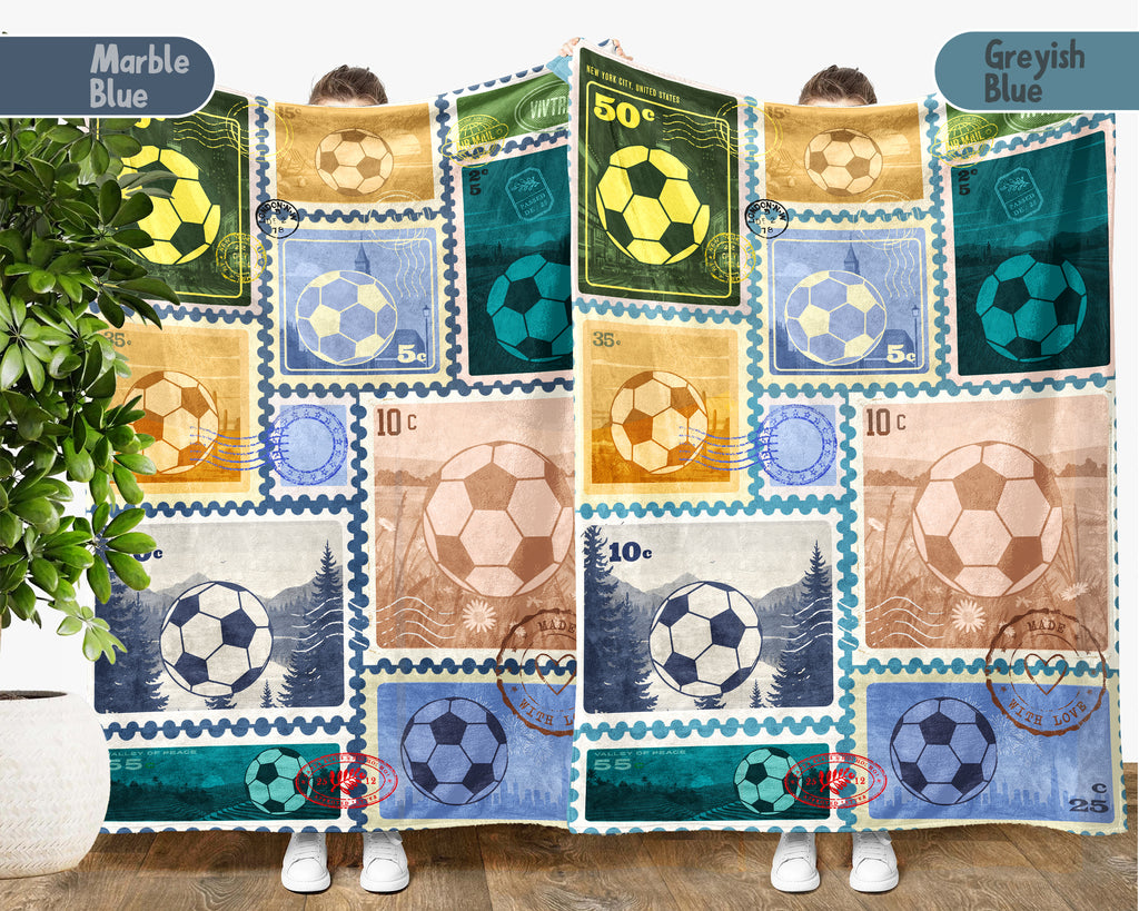 Soccer Lover Blanket Gift, Soccer Stamp Throw for Players, Cozy Unique Football Fan Decor, Cool Sports Graphic Blanket, Soccer Room Accent