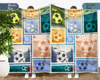 Soccer Lover Blanket Gift, Soccer Stamp Throw for Players, Cozy Unique Football Fan Decor, Cool Sports Graphic Blanket, Soccer Room Accent