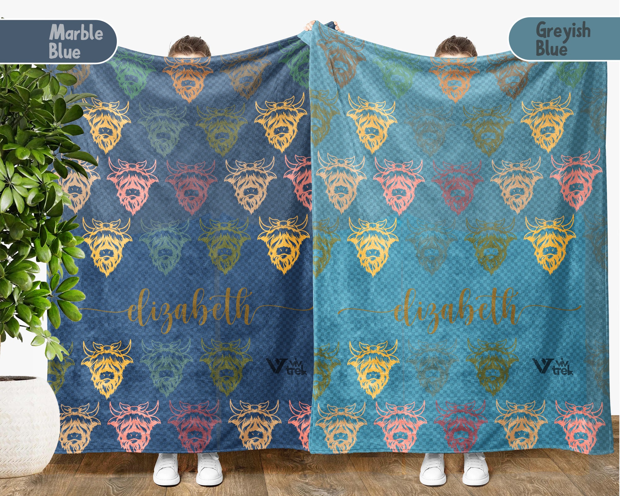 Custom Name Highland Cow Blanket Rustic Animal Throw Cozy Personalized Gift Soft Farmhouse Decor for Cow Lovers Home